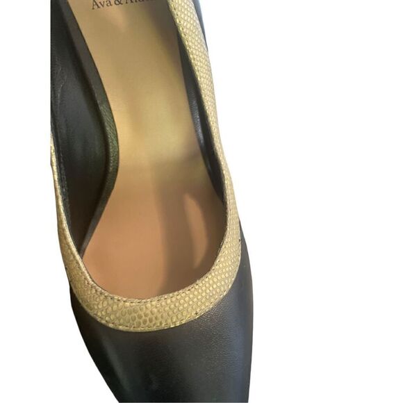 NWOB Ava&Aiden Black/ Gold Leather Pumps/ Stilletos Size 8.5 - Picture 2 of 16